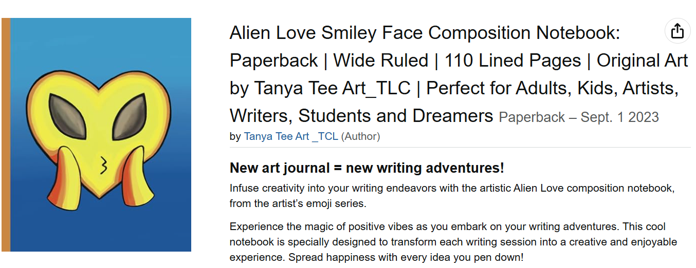 screen shot of Alien Love paperback journal/composition notebook available on Amazon.