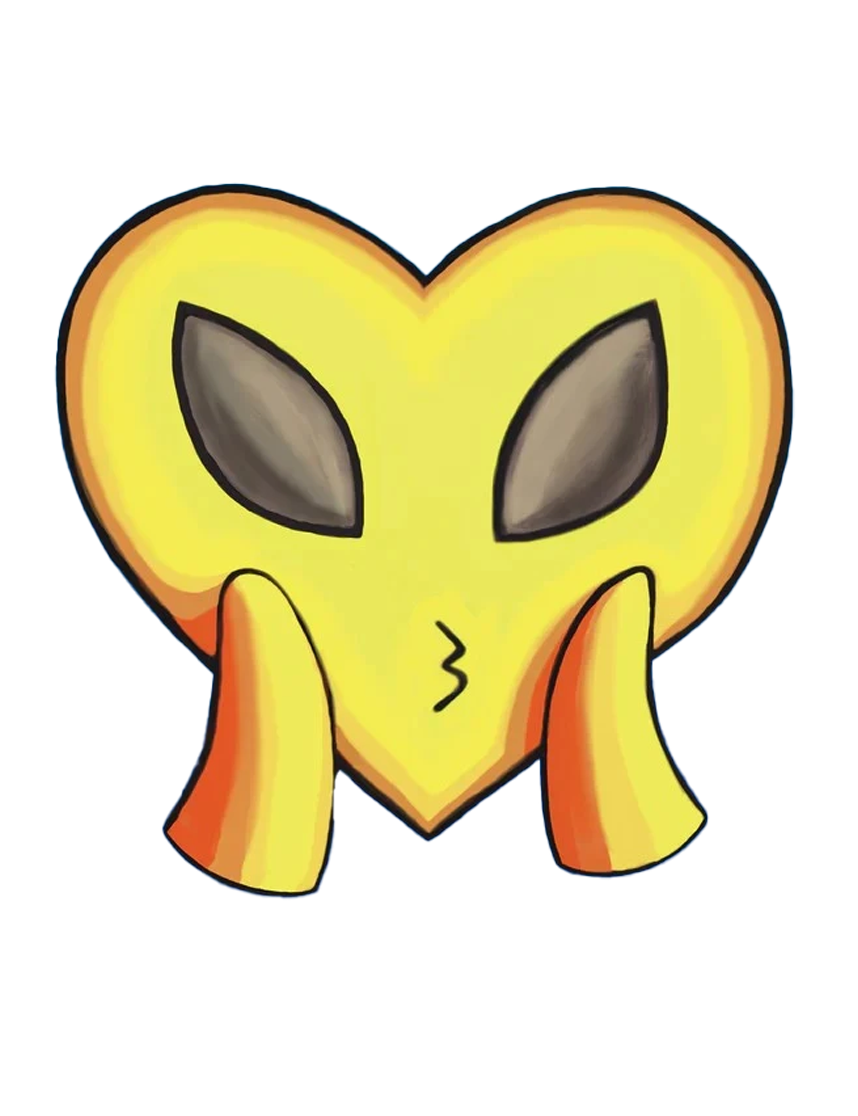 A happy yellow heart with charming warm filled eyes cutely puckers a kissy face while holding yellow heart cheeks in place.