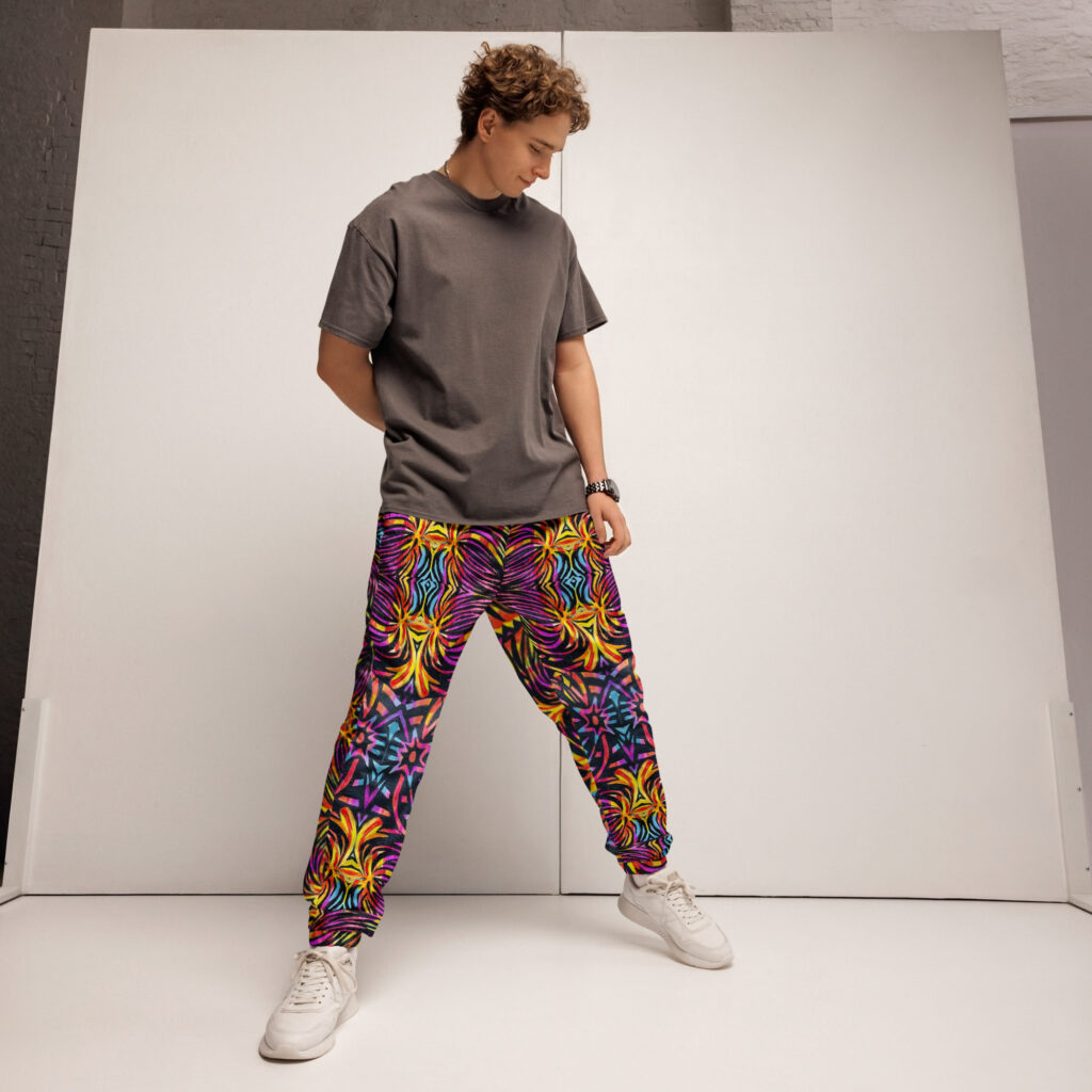 BoomBoom Track Pants Large Print by Tanya Tee Art_TLC ; inspired by fireworks and adventures. Unisex streetwear with 360 design and fashion.