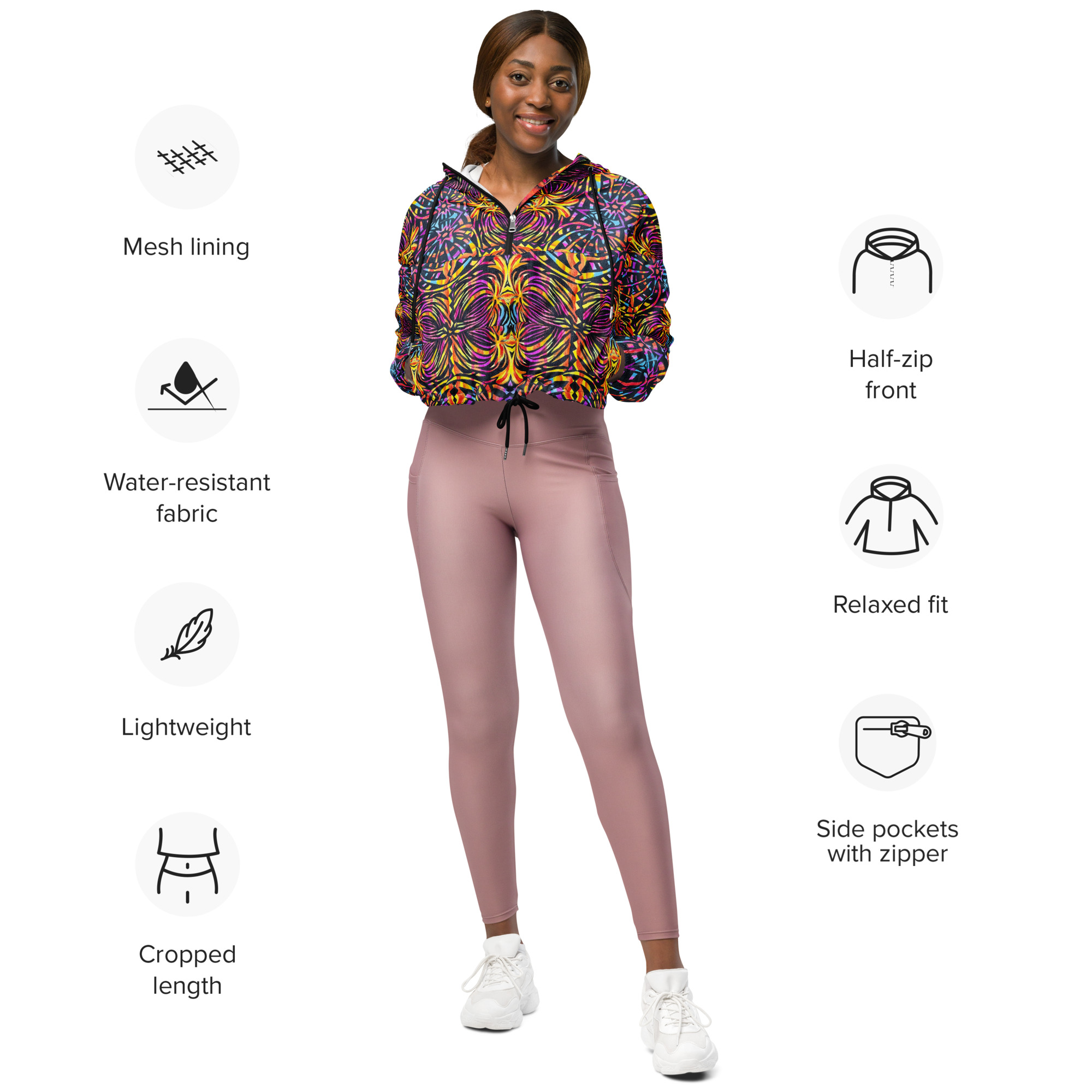 BoomBoom Cropped Windbreaker - Waterproof jacket - Wearable art fashion - Hiking windbreaker - Lightweight rain jacket - Artistic outerwear