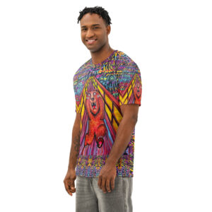 Front‑facing bear design with a Munch‑inspired expression, swirling colors, and a dramatic, wide‑eyed shock reminiscent of classic pop‑culture scream poses.