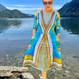 Sunflowers n Skulls Art Dress by Tanya Tee Art_TLC, shown with its vibrant sunflower‑and‑skull pattern and flowing wearable‑art silhouette.