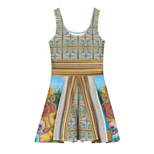 Sunflowers n Skulls Skater Dress by Tanya Tee Art_TLC featuring bright sunflower and skull pop‑art artwork on a sleeveless cotton skater silhouette in sizes XS–3XL.
