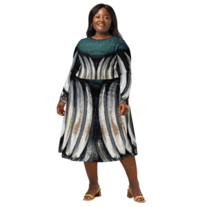 Bear Claw Meridian Dress by Tanya Tee Art_TLC featuring a bold bear‑claw motif and flowing A‑line silhouette with long sleeves.