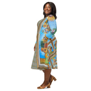 Sunflowers n Skulls Pop Art Dress by Tanya Tee Art_TLC, shown with its vibrant sunflower‑and‑skull pattern and flowing wearable‑art silhouette.