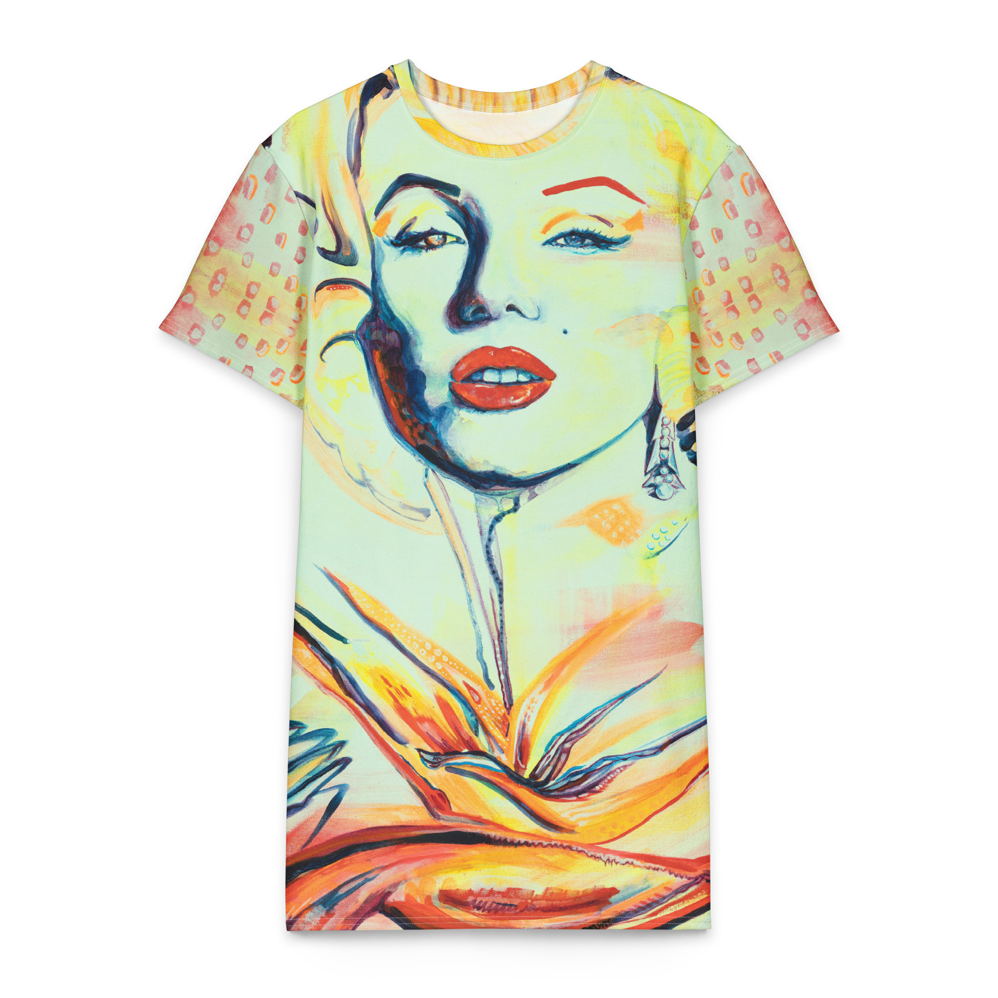 Marilyn Oversized Cotton TShirt Dress by Tanya Tee Art_TLC is goddess vibes and perfect for a wardrobe boost. Available in XS_6XL, wearable art in 360 silhouette fashion.